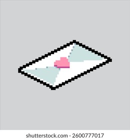 Pixel art illustration Heart Envelope. Pixelated Red Heart Mail. Red Heart Envelope Mail Icon pixelated for the pixel art game and icon for website and video game. old school retro.