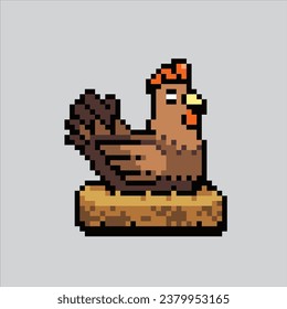 Ilustración de arte de Pixel Hen. Pixeló Hen. Granja Hen pixelada para el juego de arte píxel e icono para el sitio web y el videojuego. retro de la vieja escuela.