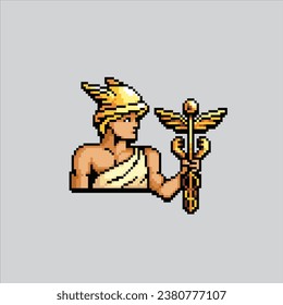 Ilustración de arte de Pixel Hermes Mercury. El Hermes Griego Pixelado. Griegas Mythology Hermes pixelaron para el juego de arte en píxeles y el icono para el sitio web y el videojuego. retro de la vieja escuela.