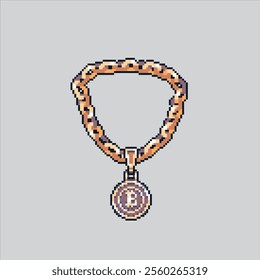 Pixel art illustration Hip hop Necklace. Pixelated Gold Chain. Hip hop Gold Necklace Chain icon pixelated for the pixel art game and icon for website and video game. old school retro.