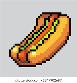 Pixel art illustration Hot Dog. Pixelated Hot Dog Junk Food. Hotdog fastfood icon pixelated for the pixel art game and icon for website and video game. old school retro.