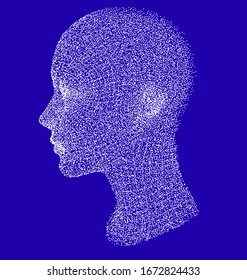 Pixel art illustration with human head made of particles. Concept illustration of Artificial intelligence, Machine learning.
