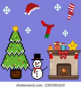 pixel art illustration image of christmas decorations