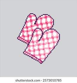 Pixel art illustration Kitchen Gloves. Pixelated Chef Gloves. Kitchen Chef Gloves Icon pixelated for the pixel art game and icon for website and video game. old school retro.