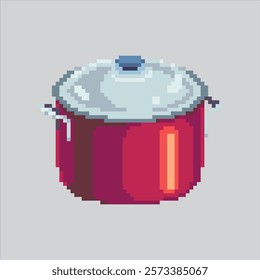 Pixel art illustration Kitchen Pan. Pixelated Chef Pot. Kitchen Chef Pan or Pot Icon pixelated for the pixel art game and icon for website and video game. old school retro.