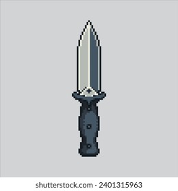 Ilustración de arte de Pixel Knife. Cuchillo Pixelado. Cuchillo de combate de supervivencia 
pixelado para el juego de arte píxel e icono para el sitio web y el videojuego.