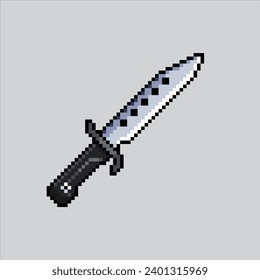 Ilustración de arte de Pixel Knife. Cuchillo Pixelado. Cuchillo de combate de supervivencia 
pixelado para el juego de arte píxel e icono para el sitio web y el videojuego.