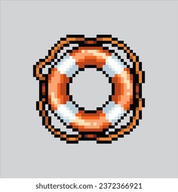 Ilustración de arte de Pixel Lifebuoy. La vida útil Pixelada. Sequedad de mar
icono pixelado para el juego de arte píxel e icono para el sitio web y el videojuego. retro de la vieja escuela.