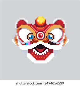 Pixel art illustration Lion Dance. Pixelated Lunar Lion. Lunar Lion Dance icon pixelated for the pixel art game and icon for website and video game. old school retro.