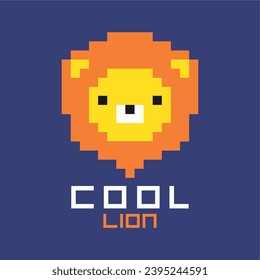 Pixel art illustration of lion head in vector