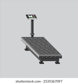 Ilustración de arte de píxeles Escala logística. Escala de plataforma pixelada. Escala de plataforma logística pixelada para el juego del arte del pixel y el icono para el Sitio web Video y el juego.