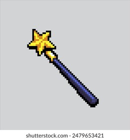 Pixel art illustration Magic Wand. Pixelated Magic Wand. Magical Wand Staff pixelated for the pixel art game and icon for website and video game. old school retro.