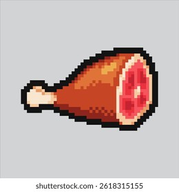 Pixel art illustration Meat. Pixelated Slice of Meat. Delicious Slice of Ham Icon pixelated for the pixel art game and icon for website and video game. old school retro.