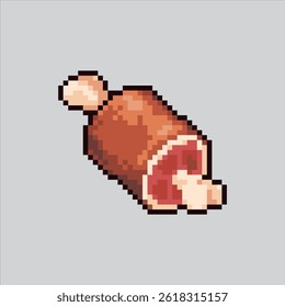 Pixel art illustration Meat. Pixelated Slice of Meat. Delicious Slice of Ham Icon pixelated for the pixel art game and icon for website and video game. old school retro.