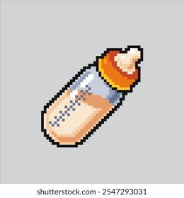 Ilustración de arte de píxeles Botella de leche. Leche de Bebé Pixelada. Icono de la botella de leche del bebé pixelado para el juego del arte del pixel y el icono para el Sitio web Video y el juego.