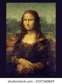 Pixel Art. The Illustration of Mona lisa Painting.