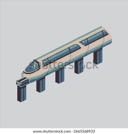 Pixel art illustration Monorail Train. Pixelated Futuristic Train. Futuristic Monorail Train Icon pixelated for the pixel art game and icon for website and video game. old school retro.