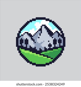 Ilustración de arte de píxeles Montaña. Icono de montaña pixelado. Simple Mountain Icon pixelado para el juego de arte de píxeles e ícono para el Sitio web Video y el juego.