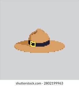 Pixel art illustration Mountie Hat. Pixelated Adventure Hat. Adventure Mountie Hat Icon pixelated for the pixel art game and icon for website and video game. old school retro.
