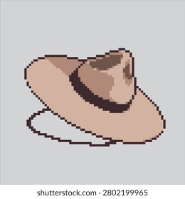 Pixel art illustration Mountie Hat. Pixelated Adventure Hat. Adventure Mountie Hat Icon pixelated for the pixel art game and icon for website and video game. old school retro.