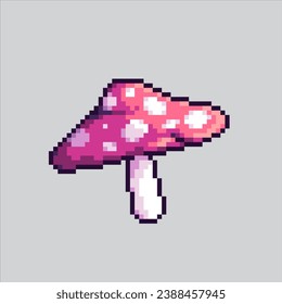 Pixelkunstillustrationsraum. Pixelgemälde Mushroom pflanzt pixelig für das Pixelkunstspiel und Icon für Website- und Videospiel. Altschulretro.