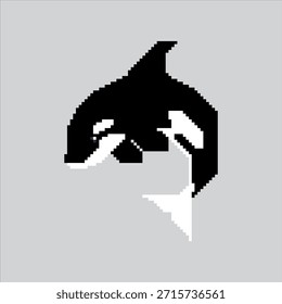 Illustration von Pixelkunst Ocean Orca. Verpixelter Orca-Wal. Ocean Orca Whale Animal Icon verpixelt für das Pixel Art Spiel und Icon für Website und Videospiel. Old School Retro.