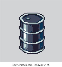 Ilustración de arte de píxeles Barril de aceite. Barril de acero pixelado. Barril de acero al óleo pixelado para el juego del arte del pixel y el icono para el Sitio web Video y el juego.