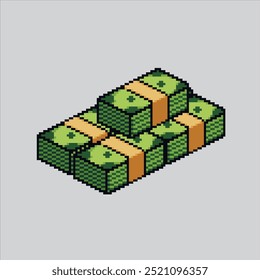 Pixel arte ilustração Pack of Money. Pilha de dinheiro pixelada. Pack Pile of Money pixelado para o jogo de arte de pixel e ícone para site e vídeo game.