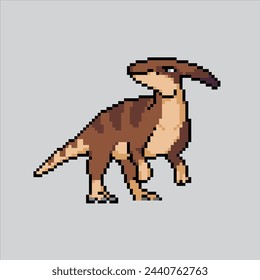 Ilustración de arte en píxeles Parasaurolophus. Parasaurolophus Pixelado. Parasaurolophus Dinosaur pixelado para el juego de pixel art y el icono para el sitio web y el videojuego.