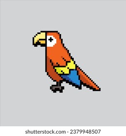 Ilustración de arte de Pixel Parrot. Loro Pixelado. Pájaro loro pixelado para el juego de arte píxel e icono para el sitio web y el videojuego. retro de la vieja escuela.