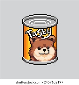 Ilustración de arte de píxeles Pet Food. Comida Pixelada Para Gatos Y Perros. Cat Dog Pet Food pixelado para el juego de pixel art y el icono para el Sitio web Video y