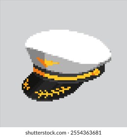 Pixel art illustration Pilot Hat. Pixelated Captain Head Gear. Pilot Captain Hat Headgear icon pixelated for the pixel art game and icon for website and video game. old school retro.