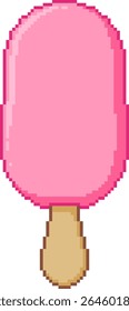 Pixel art illustration of a pink ice cream bar on a stick. Cute retro dessert in a vector format. Perfect for food design and summer themes.