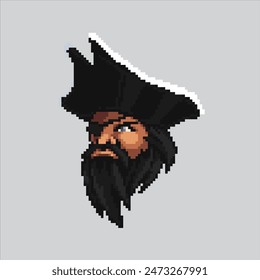 Pixel art illustration Pirate Head. Pixelated Pirate Character. Pirate Character Head pixelated for the pixel art game and icon for website and video game. old school retro.