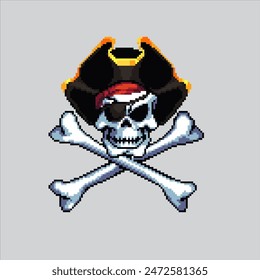 Ilustración de arte de píxel Cráneo pirata. Huesos piratas pixelados. Cráneo pirata y huesos pixelados para el juego de pixel art y el icono para el Sitio web Video y