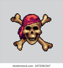 Pixel art illustration Pirate Skull. Pixelated Pirate Bones. Pirate Skull and Bones pixelated for the pixel art game and icon for website and video game. old school retro.