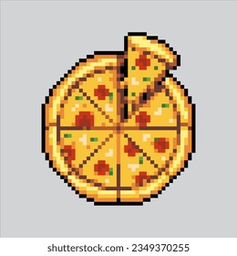 Pixel art illustration Pizza. Pixelated Pizza. Pizza fast food icon pixelated
for the pixel art game and icon for website and video game. old school retro.
