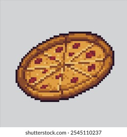 Ilustración de arte de píxeles Pizza. Pizza de comida chatarra pixelada. Pizza Pepperoni Icono de comida chatarra rápida pixelado para el juego de arte de píxeles e ícono para el Sitio web Video y el juego.