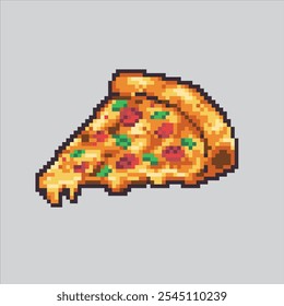 Ilustración de arte de píxeles Pizza. Pizza de comida chatarra pixelada. Pizza Pepperoni Icono de comida chatarra rápida pixelado para el juego de arte de píxeles e ícono para el Sitio web Video y el juego.