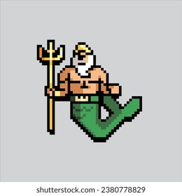 Pixelkunstgrafik Poseidon. Pixelgriechisches Poseidon. Die griechische Mythologie Poseidon pixelte für das Pixelkunstspiel und Icon für Website- und Videospiel. Altschulretro.