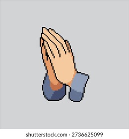 Pixel art illustration Praying hands. Pixelated Hands gesture. Praying hands gesture Icon pixelated for the pixel art game and icon for website and video game. old school retro.