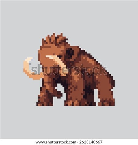 Pixel art illustration Primitive Mammoth. Pixelated Ancient Mammoth. Ancient Primitive Mammoth Elephant weapon Icon pixelated for the pixel art game and icon for website and video game. old school ret