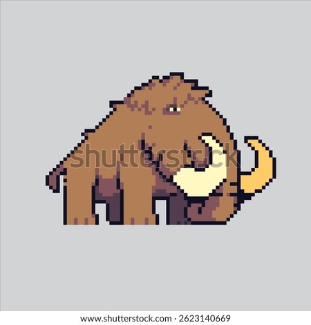 Pixel art illustration Primitive Mammoth. Pixelated Ancient Mammoth. Ancient Primitive Mammoth Elephant weapon Icon pixelated for the pixel art game and icon for website and video game. old school ret