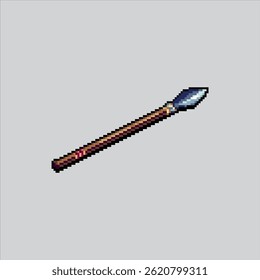 Bildende Pixelgrafik mit primitivem Speer. Verpixelte Speerspitze. Primitive Sharp Spear Lance Waffe Icon pixelated für die Pixel-Kunst-Spiel und Icon für Website und Videospiel. Old School Retro.