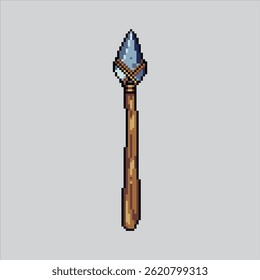 Bildende Pixelgrafik mit primitivem Speer. Verpixelte Speerspitze. Primitive Sharp Spear Lance Waffe Icon pixelated für die Pixel-Kunst-Spiel und Icon für Website und Videospiel. Old School Retro.