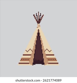 Ilustração da arte pixel da tenda primitiva. Tenda de Wigwam Pixelizada. Tenda Primitiva Teepee Wigwam Ícone pixelated para o jogo de arte de pixel e ícone para site e vídeo game.