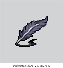 Pixel art illustration Quill pen. Pixelated feather pen. Magical quill feather pen icon pixelated for the pixel art game and icon for website and video game. old school retro.