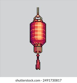 Ilustración de arte de píxel Linterna roja. Icono de linterna roja china pixelado para el juego de pixel art e ícono para el Sitio web Video y