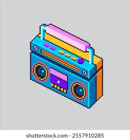 Pixel art illustration Retro Boombox. Pixelated Music Player. Retro Boombox Music Player icon pixelated for the pixel art game and icon for website and video game. old school retro.