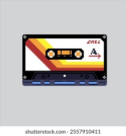 Pixel art illustration Retro Cassette. Pixelated Retro Tape. Retro Cassette Tape icon pixelated for the pixel art game and icon for website and video game. old school retro.